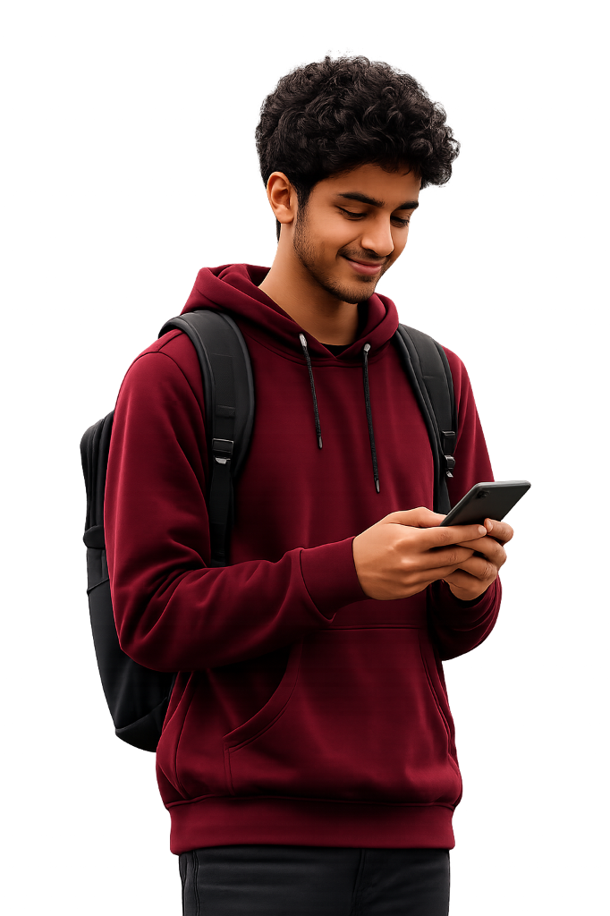 Student searching jobs on phone